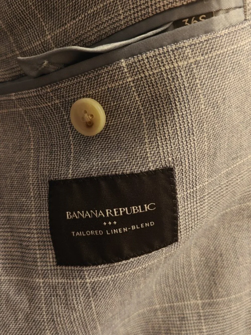 Banana Republic 36S glen plaid 55% linen 45% cotton glen blue tailored unlined